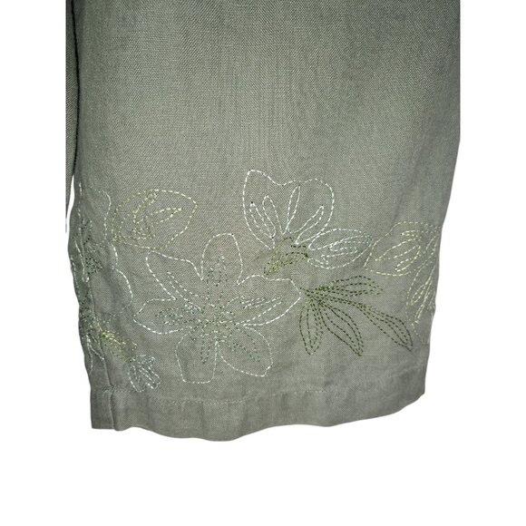JM Collection by Jennifer Moore Linen Pants Womens 12 Khaki Embroidered Capri - Picture 5 of 6
